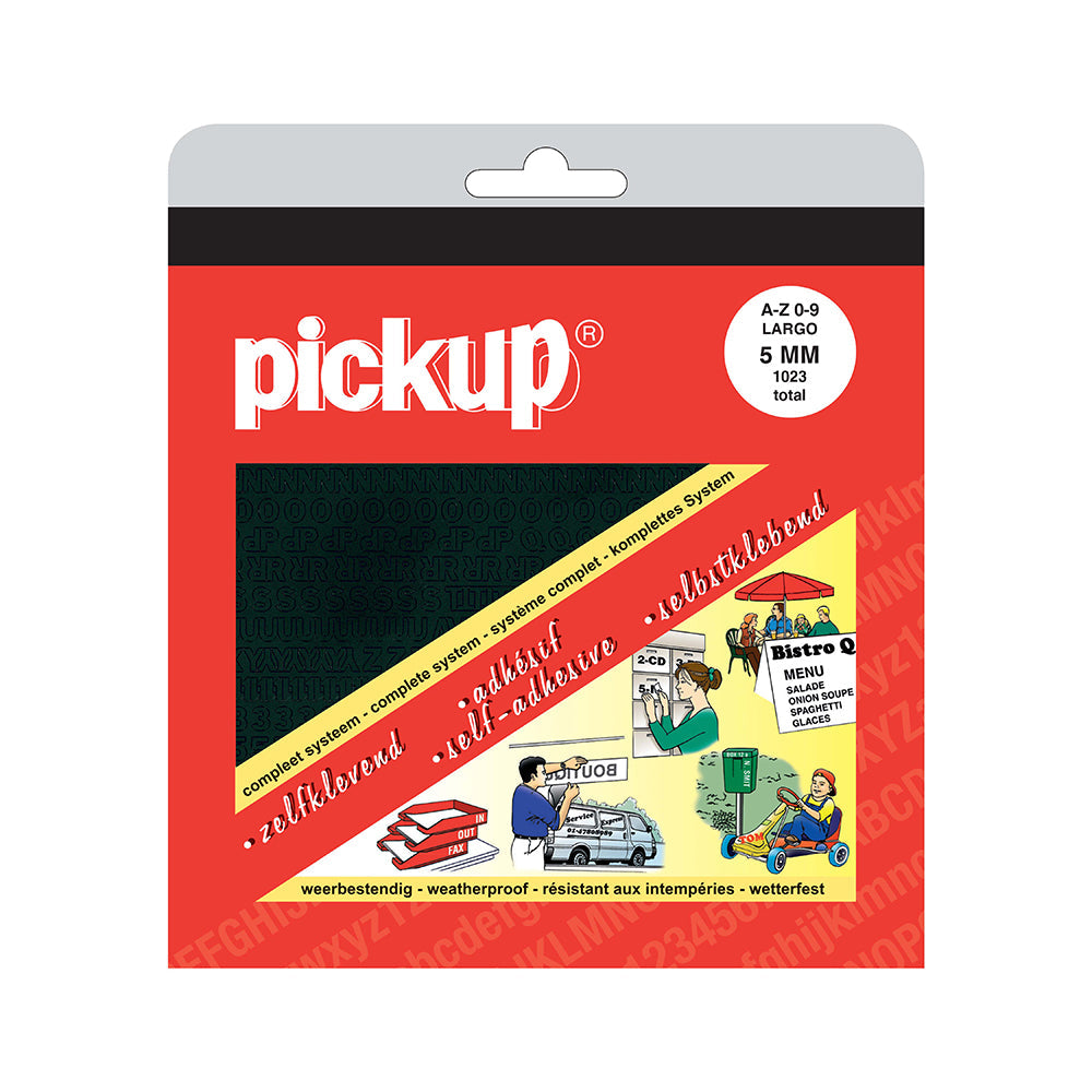 alfabet letters A t/m Z cijfers 0 t/m 9 en diverse leestekens Largo zwart - 5 mm - Largo - 01302005 - EAN 8711234000026 - zelfklevend vinyl