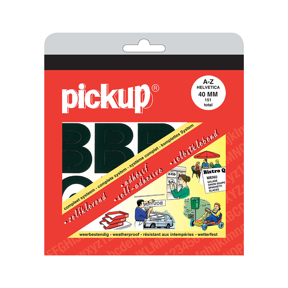 alfabet letters A t/m Z en diverse leestekens Helvetica zwart - 40 mm - Helvetica - 12000040 - EAN 8711234083609 - zelfklevend vinyl