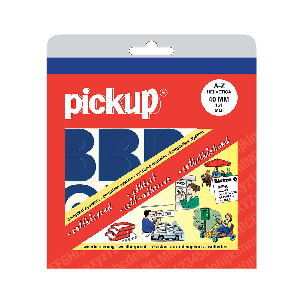 alfabet letters A t/m Z en diverse leestekens Helvetica blauw - 40 mm - Helvetica - 12050040 - EAN 8711234083654 - zelfklevend vinyl