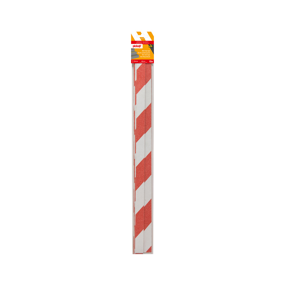 Antislip vloertape veiligheidstape zelfklevend rood wit - 15 strips 25x600 mm - 1272070941 - EAN 8711234001498 -