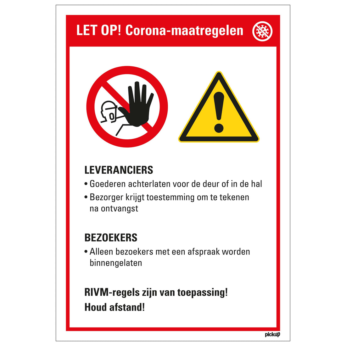 Polystyreen 230x330 mm - maatregelen toegang bedrijven leveranciers winkels bezoekers social distance 19 - 1272300022 - EAN 8711234040756 - hard kunststof polystyreen 1,5 mm