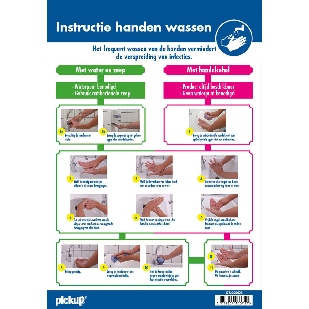 Bord 230x330 mm Handen desinfecteren instructies - social distance distance sociale - 19 1272300026 EAN 8711234133717
