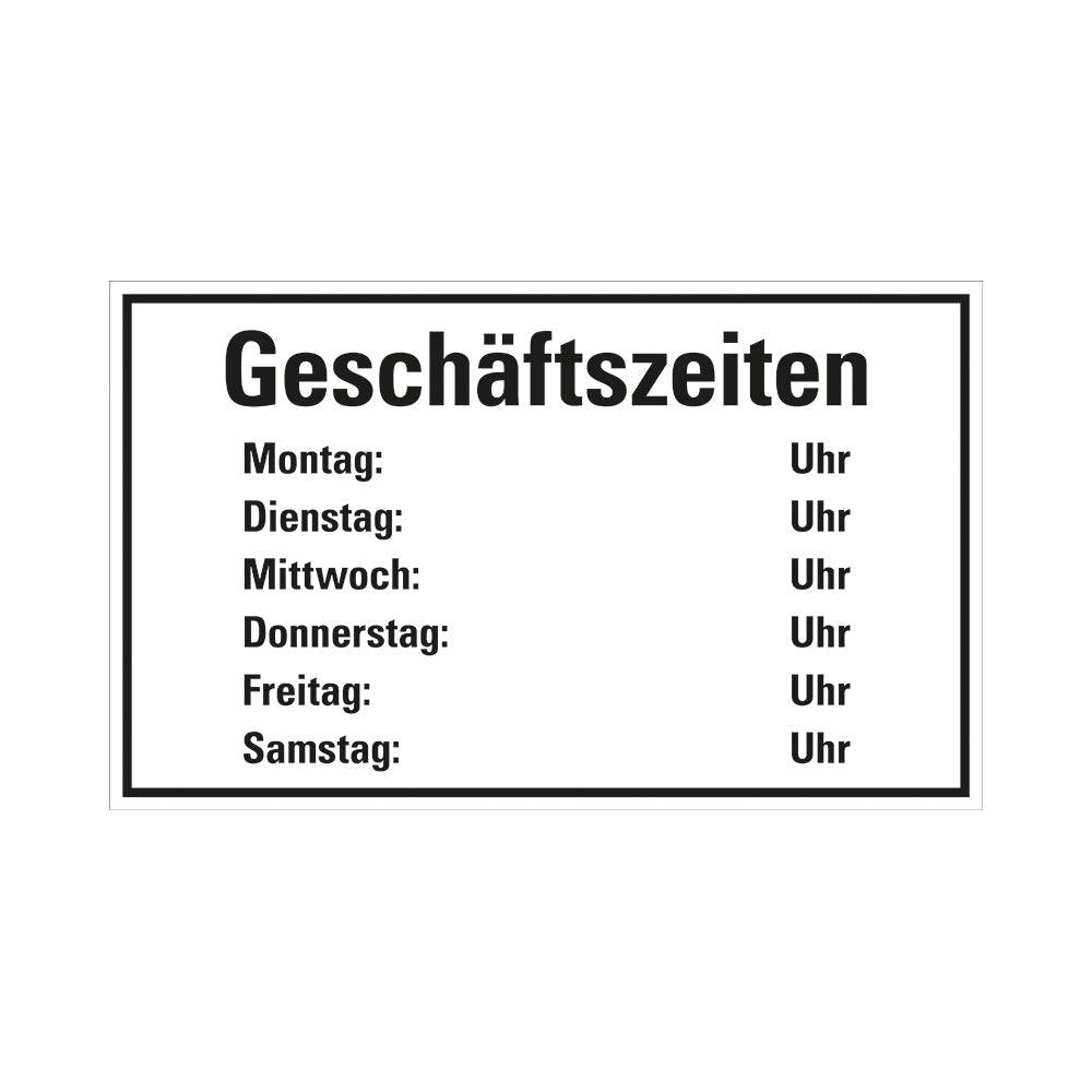 Kunststoff Schild bord 330x200 mm GESCHÄFTSZEITEN 1280332008 EAN 8711234130570 200x330 mm