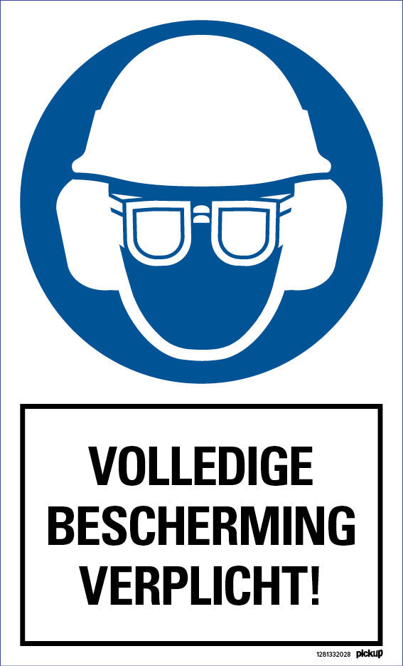 Bord 200x330 mm combinatie Volledige bescherming verplicht, 1281332028, EAN 8711234030948, hard kunststof polystyreen 1 mm zelfklevend