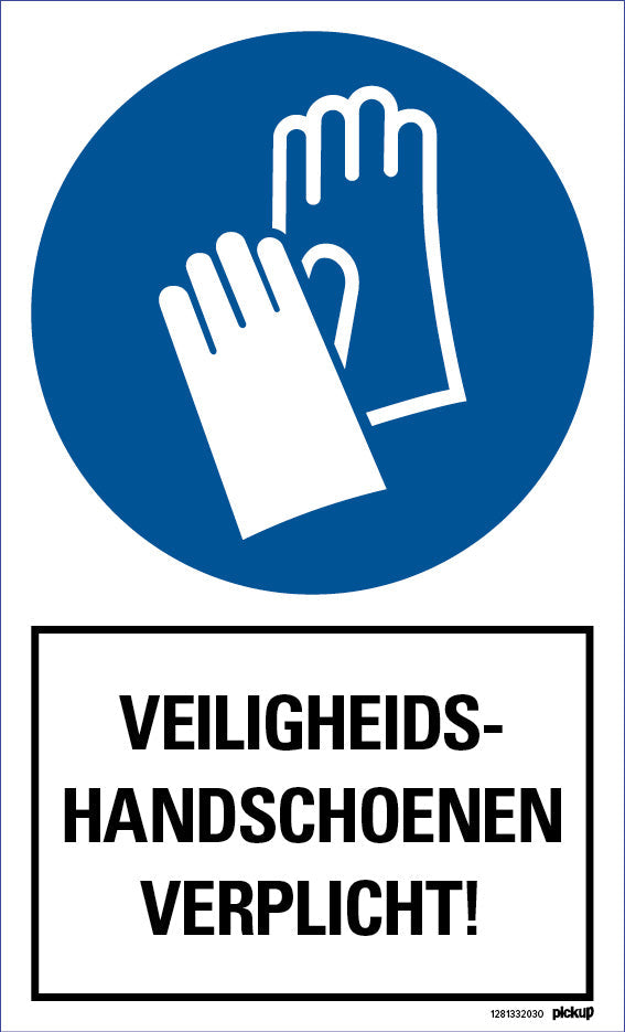 Bord 200x330 mm combinatie Veiligheidshandschoenen verplicht, 1281332030, EAN 8711234031174, hard kunststof polystyreen 1 mm zelfklevend