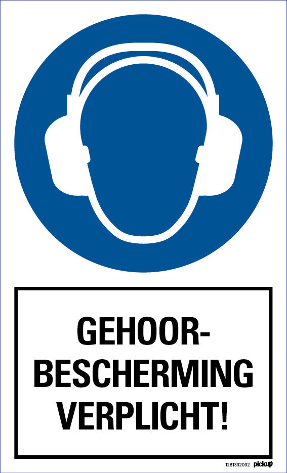 Bord 200x330 mm combinatie Gehoorbescherming verplicht, 1281332032, EAN 8711234031532, hard kunststof polystyreen 1 mm zelfklevend