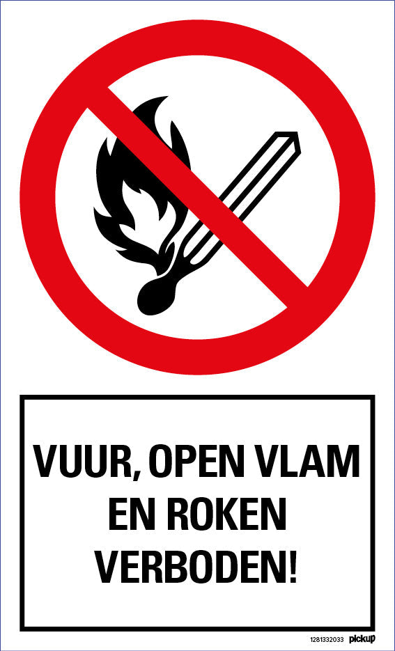 Bord 200x330 mm combinatie Vuur, open vlam en roken verboden, 1281332033, EAN 8711234031549, hard kunststof polystyreen 1 mm zelfklevend