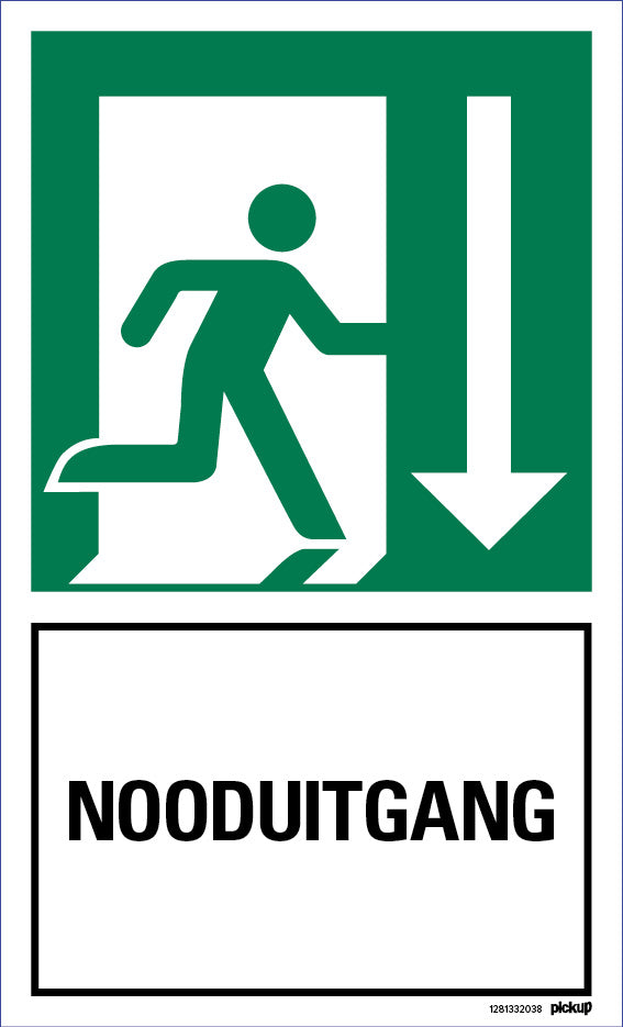 Bord 200x330 mm combinatie Nooduitgang + pijl, 1281332038, EAN 8711234032058, hard kunststof polystyreen 1 mm zelfklevend