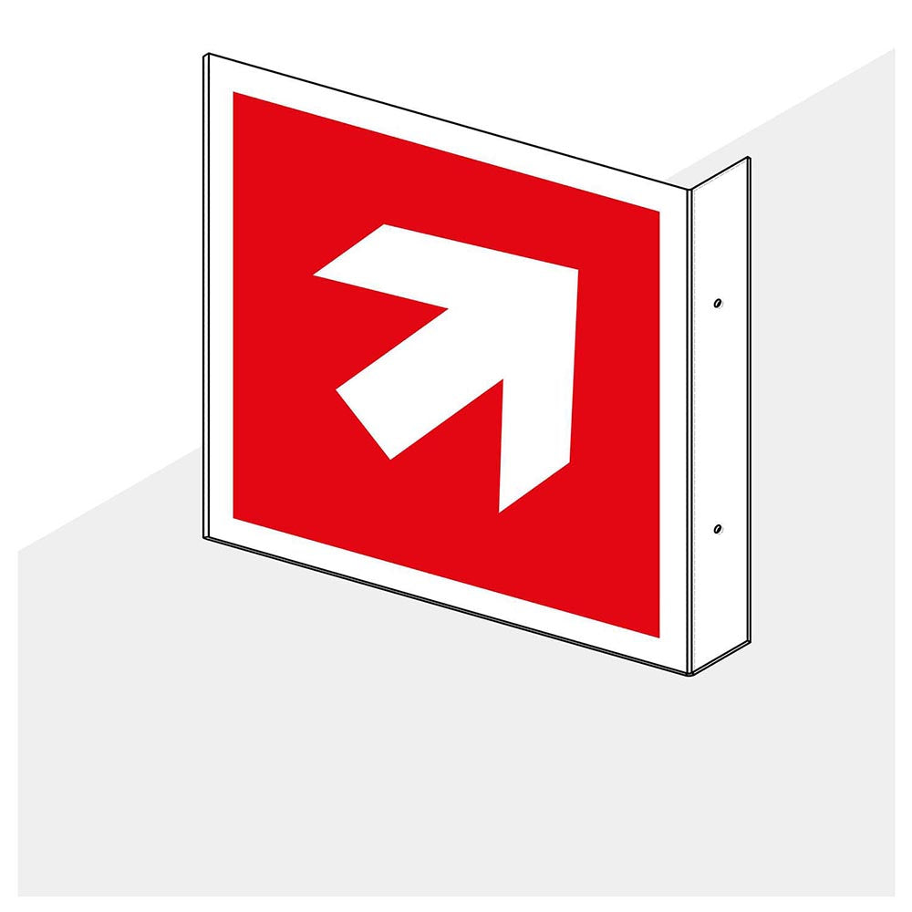 Haaks hoekbord richtingspijl 45 gr. rood 200x200 mm - 1290200008 - EAN 8711234006936 - hard kunststof polystyreen 1,5 mm - inclusief boorgaten 2 zijdig