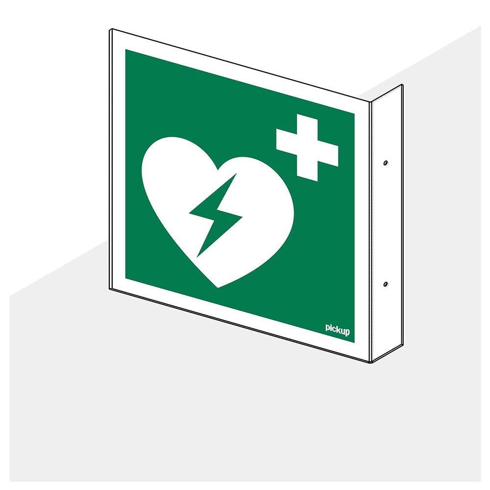 Haaks hoekbord AED 200x200 mm - 1290200012 - EAN 8711234006974 - hard kunststof polystyreen 1,5 mm - inclusief boorgaten 2 zijdig