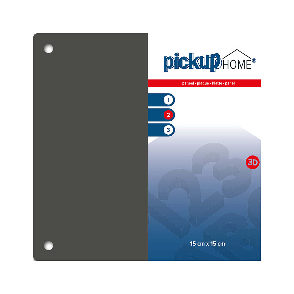 Pickup 3D Home plaat - paneel grijs acrylaat 3 mm - 150x150 mm - 212150150 - EAN 8711234016263 - weerbestendig - voorzien van bevestigingsgaatjes - <br /><br /> <a href-"../bevestigingsmaterialen">Klik hier om naar de bevestigings materialen pagina te gaan</a>.