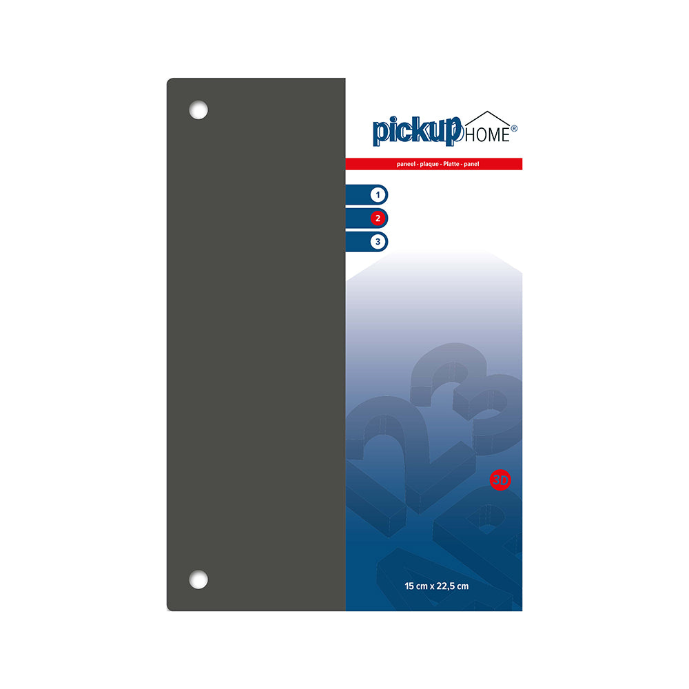 Pickup 3D Home plaat - paneel grijs acrylaat 3 mm - 225x150 mm - 212225150 - EAN 8711234016256 - weerbestendig - voorzien van bevestigingsgaatjes - <br /><br /> <a href-"../bevestigingsmaterialen">Klik hier om naar de bevestigings materialen pagina te gaan</a>.
