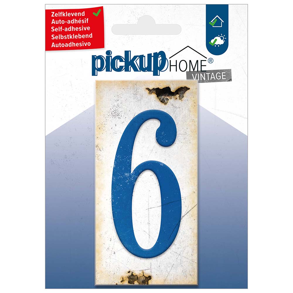 Pickup Home Vintage 50x100 mm blauw 6 - Acrylaat 3 mm zelfklevend - 2130210006- EAN 8711234019462 - rechthoekig kunststof tegeltje met vintage uitstraling - weerbestendig