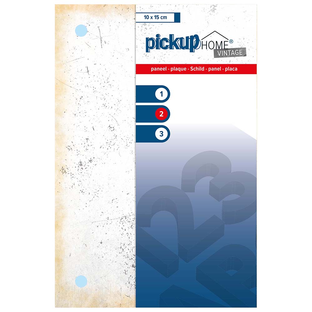 Pickup Home plaat - paneel Vintage 100x150 mm - Acrylaat 3 mm - 213100150 - EAN 8711234019370 - rechthoekig kunststof tegeltje met vintage uitstraling - weerbestendig - voorzien van bevestigingsgaatjes - <br /><br /> <a href-"../bevestigingsmaterialen">Klik hier om naar de bevestigings materialen pagina te gaan</a>.