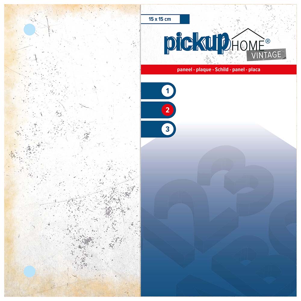 Pickup Home plaat - paneel Vintage 150x150 mm - Acrylaat 3 mm - 213150150 - EAN 8711234019387 - vierkant rechthoekig kunststof tegeltje met vintage uitstraling - weerbestendig - voorzien van bevestigingsgaatjes - <br /><br /> <a href-"../bevestigingsmaterialen">Klik hier om naar de bevestigings materialen pagina te gaan</a>.