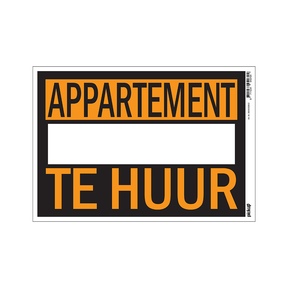 Affiche kunststof 230x330 mm - Affiche appartementTe Huur - 3604252012 - EAN 8711234940704 - hard kunststof polystyreen 0,4 mm