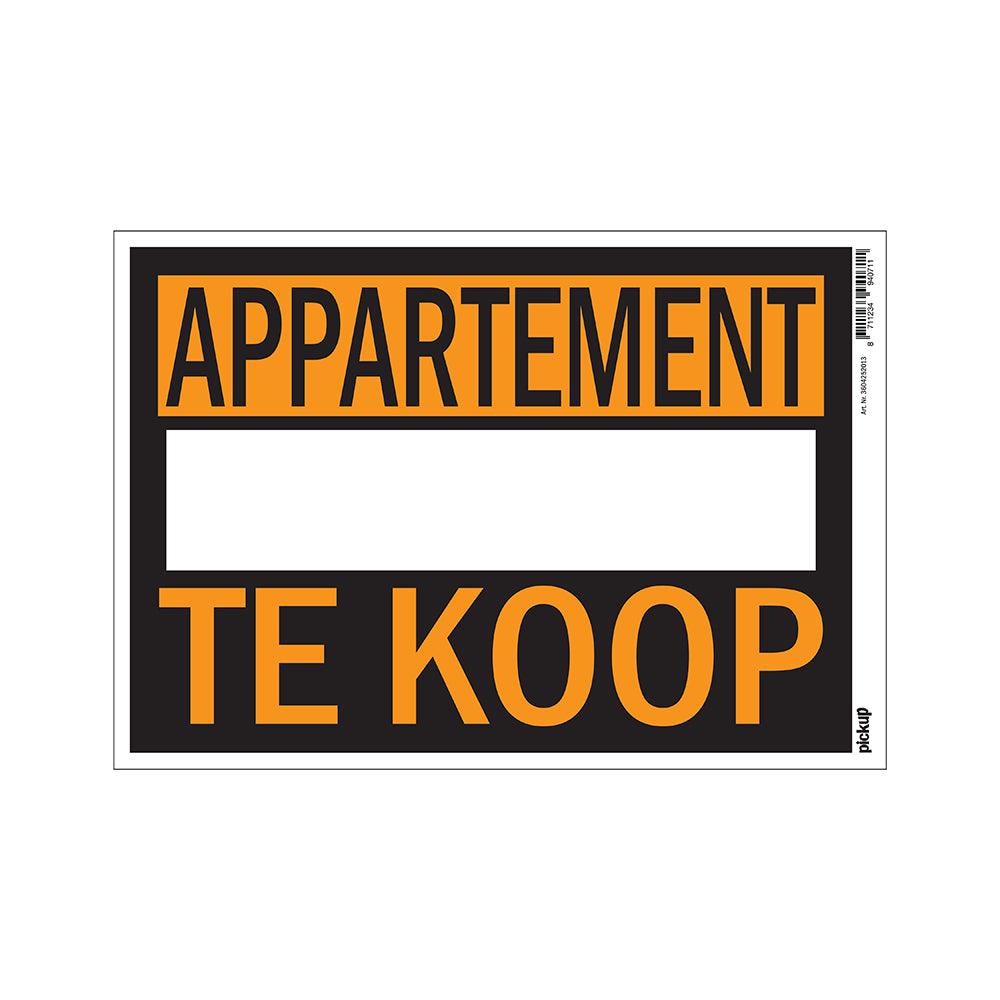 Affiche kunststof 230x330 mm - Affiche appartement Te Koop - 3604252013 - EAN 8711234940711 - hard kunststof polystyreen 0,4 mm