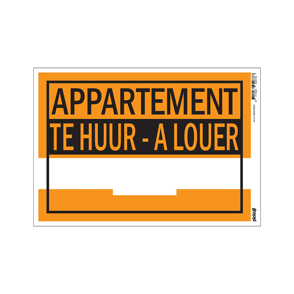 Affiche kunststof 230x330 mm - Appart.Te Huur A Louer - 3604253012 - EAN 8711234940773 - hard kunststof polystyreen 0,4 mm