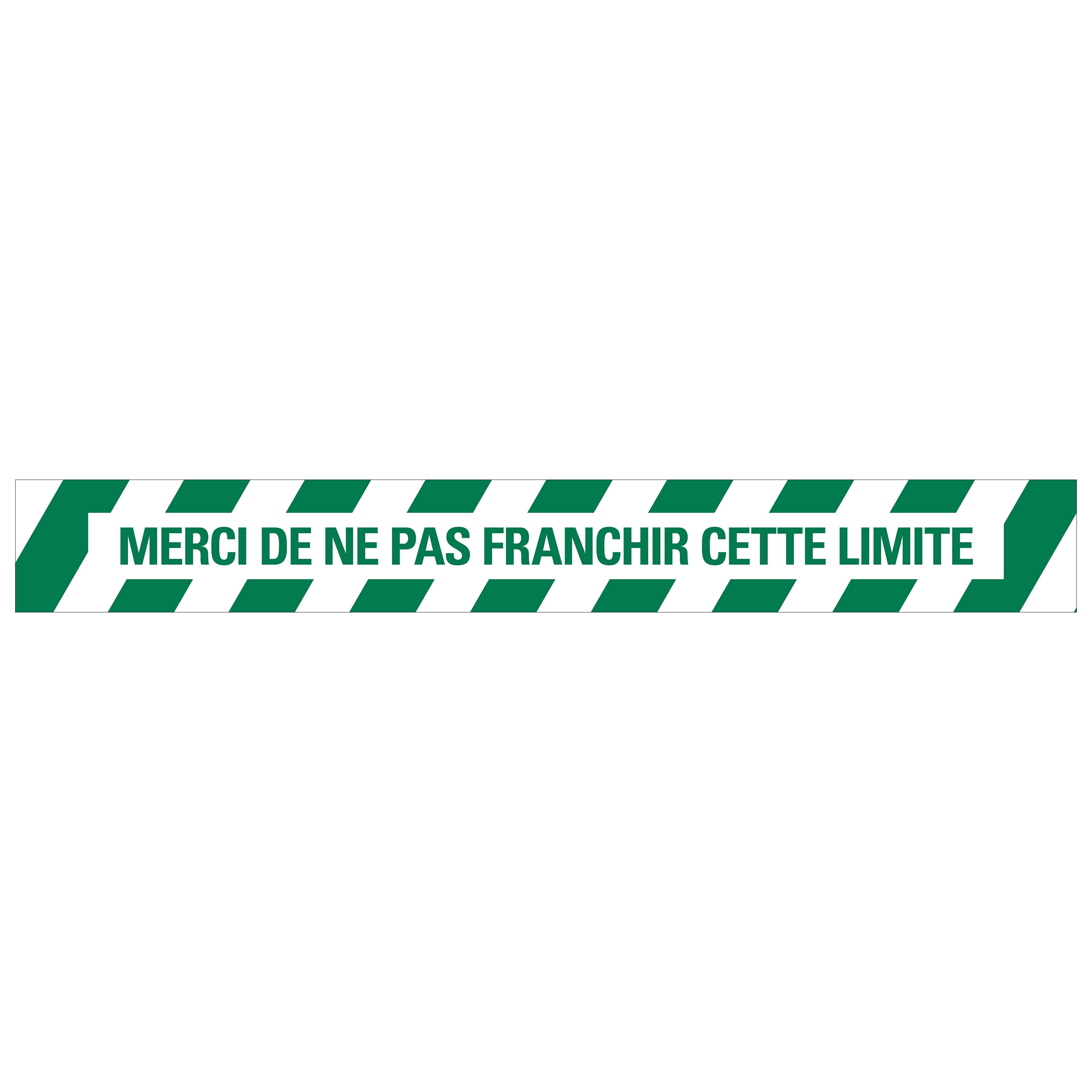 Autocollant au sol 100x800 mm vert-blanc laminé Merci de ne pas franchir cette limite - social distance distance sociale - 19 8199100810 EAN 8711234040879 vloersticker gelamineerd
