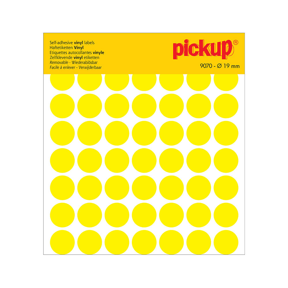 Stippen vinyl 19 mm geel - 98 stuks - 9070 - EAN 8711234091703 - zelfklevende vinyl
