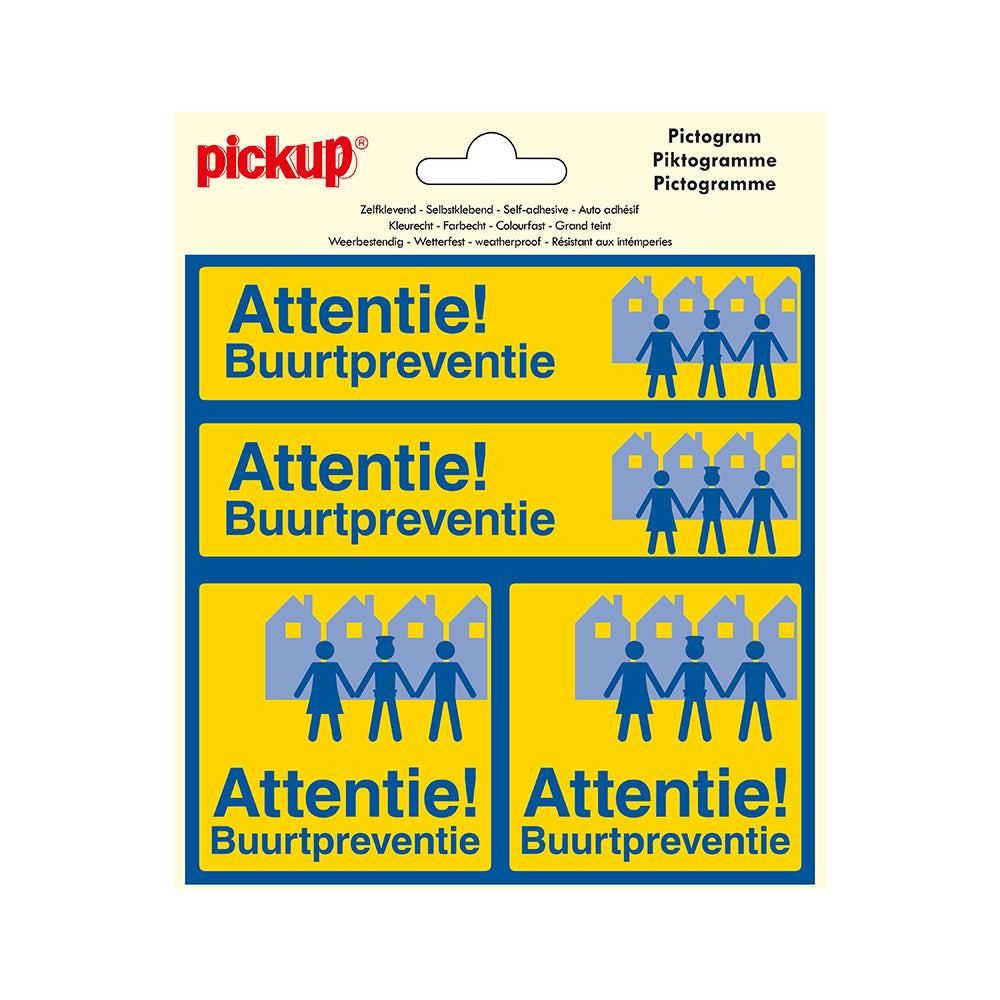 Pictogram 150x150 mm 4 op 1 - Attentie Buurtpreventie - P172-15-4 - EAN 8711234376534 - zelfklevende vinyl sticker