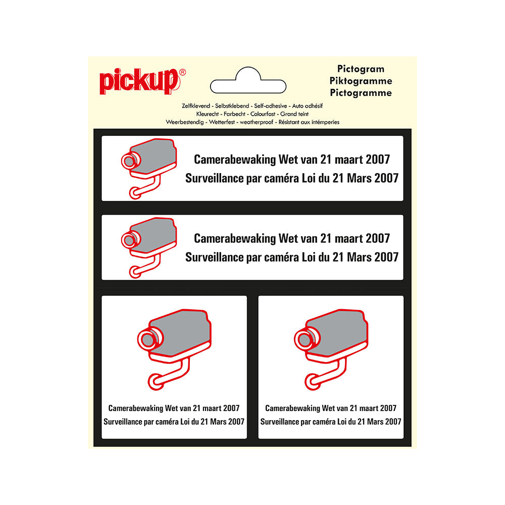 Pictogram 150x150 mm 4 op 1 - Camerabewaking Belgie - P173-15-4 - EAN 8711234376541 - zelfklevende vinyl sticker