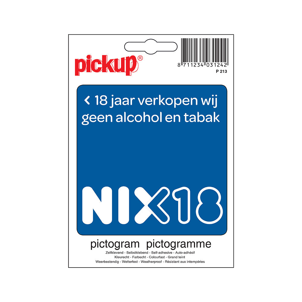 Pictogram 100x100 mm - Nix18 geen alcohol en tabak - P213 - EAN 8711234339164 - zelfklevende vinyl sticker