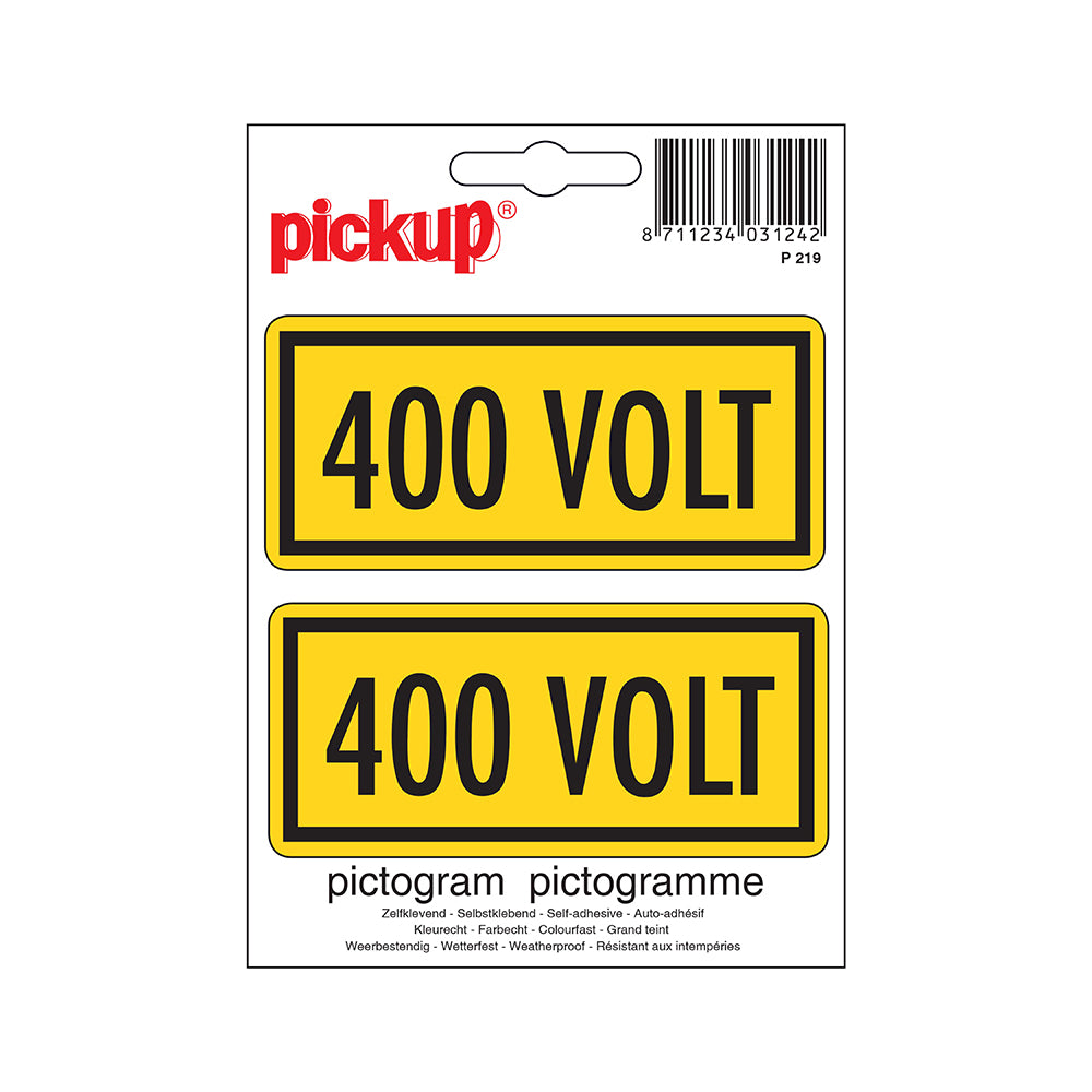 Pictogram 100x100 mm - 400 volt - P219 - EAN 8711234339157 - zelfklevende vinyl sticker