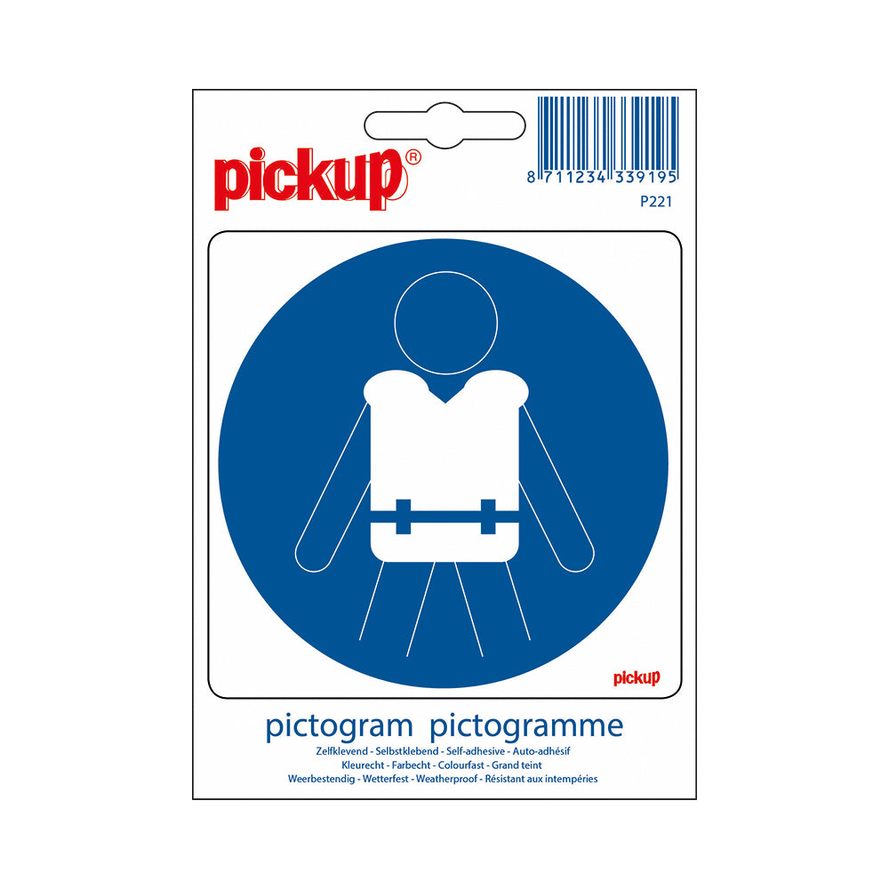 Pictogram 100x100 mm - Reddingsvest verplicht - P221 - EAN 8711234339195 - zelfklevende vinyl sticker