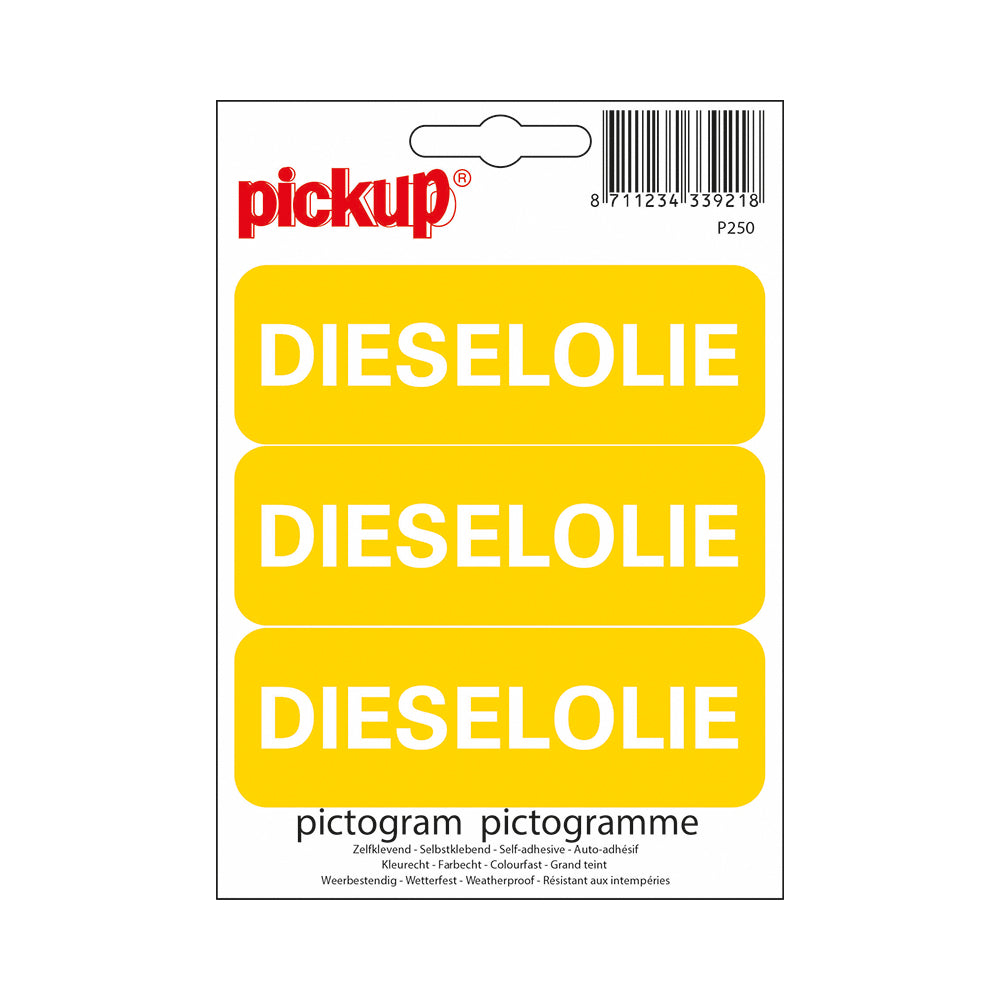 Pictogram 100x33 mm - Dieselolie 3x - P250 - EAN 8711234339218 - zelfklevende vinyl sticker