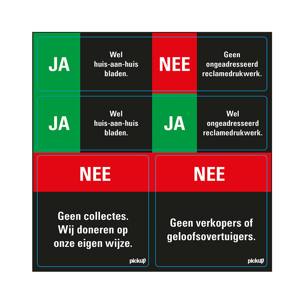 Pictogram 150x150 mm 4 op 1 - JA NEE - reclamedrukwerk - geloofsovertuigers - collectes - P313-15-4 - EAN 8711234340009 - zelfklevende vinyl sticker