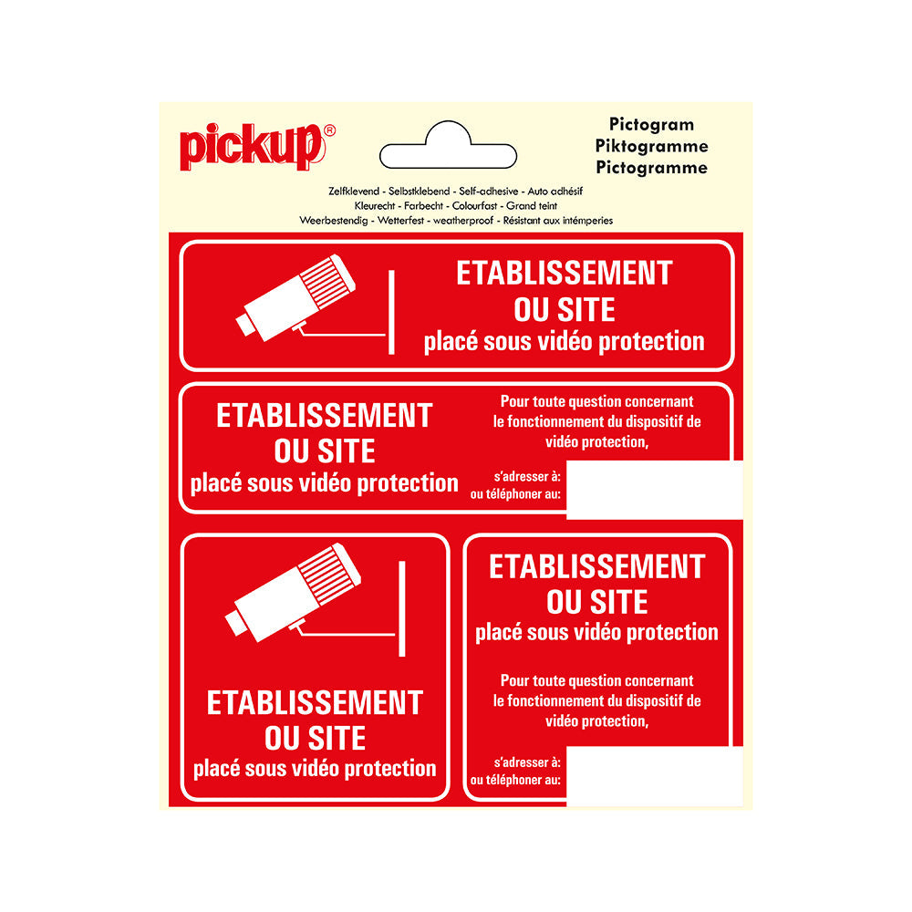 Pictogram 150x150 mm 4 pcs - Site sous videoprotection - P407-15-4 - EAN 8711234376572 - zelfklevende vinyl sticker