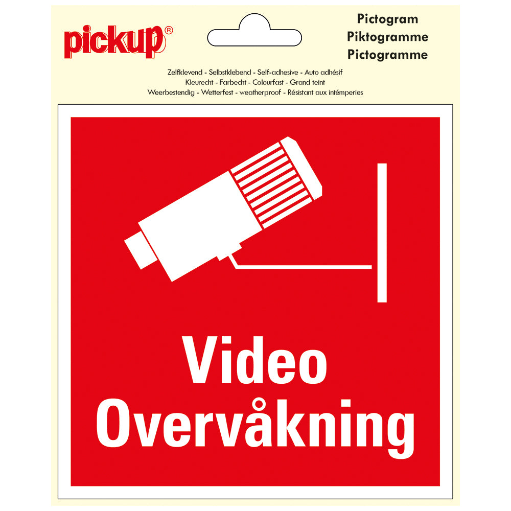Pictogram zelfklevende vinyl sticker 15 x 15 - VIDEO OVERVÅKNING - P417-15 - EAN 8711234376718 - zelfklevende vinyl sticker