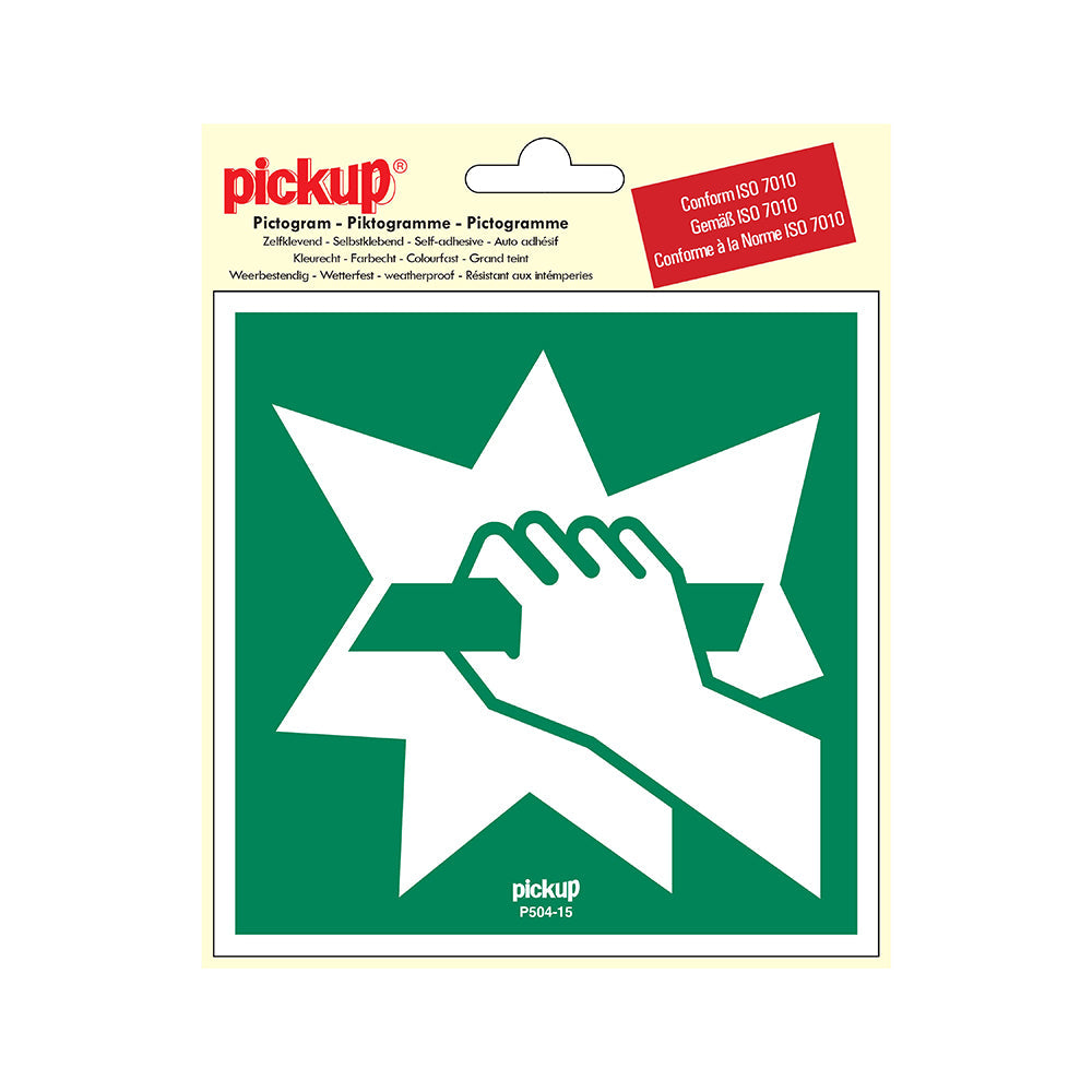 Pictogram 150x150 mm - Ruit inslaan om vluchtweg te - P504-15 - EAN 8711234376077 - zelfklevende vinyl sticker