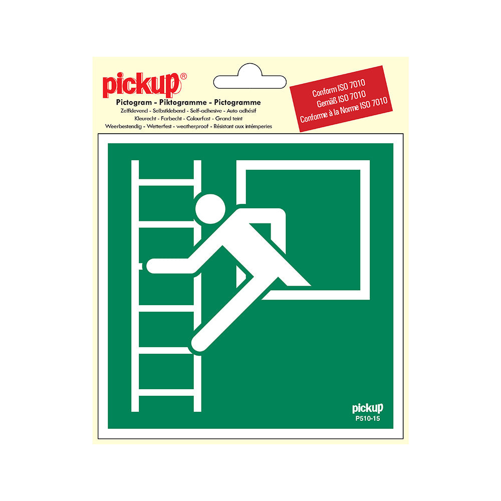 Pictogram 150x150 mm - Vluchtweg met noodladder - P510-15 - EAN 8711234376138 - zelfklevende vinyl sticker