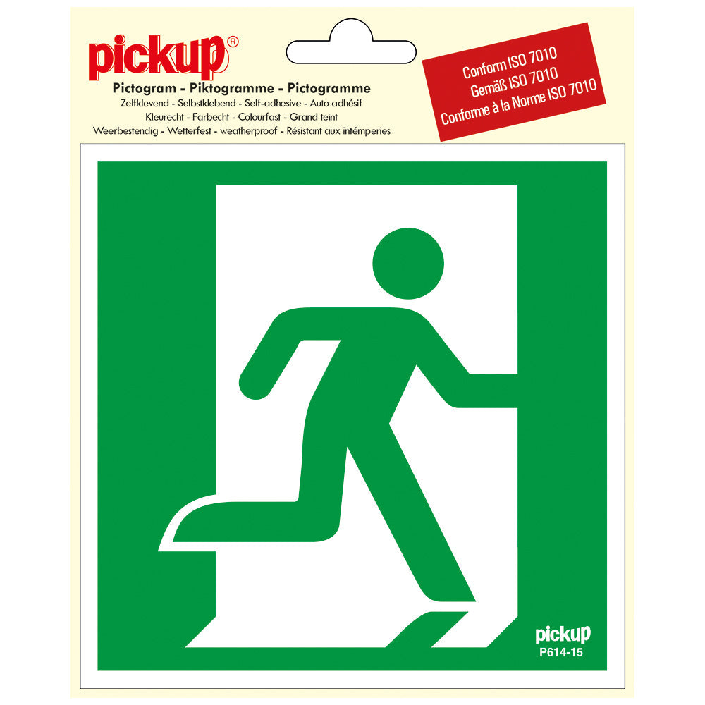 Pictogram 150x150 mm - Nooduitgang rechts - P614-15 - EAN 8711234338983 - zelfklevende vinyl sticker