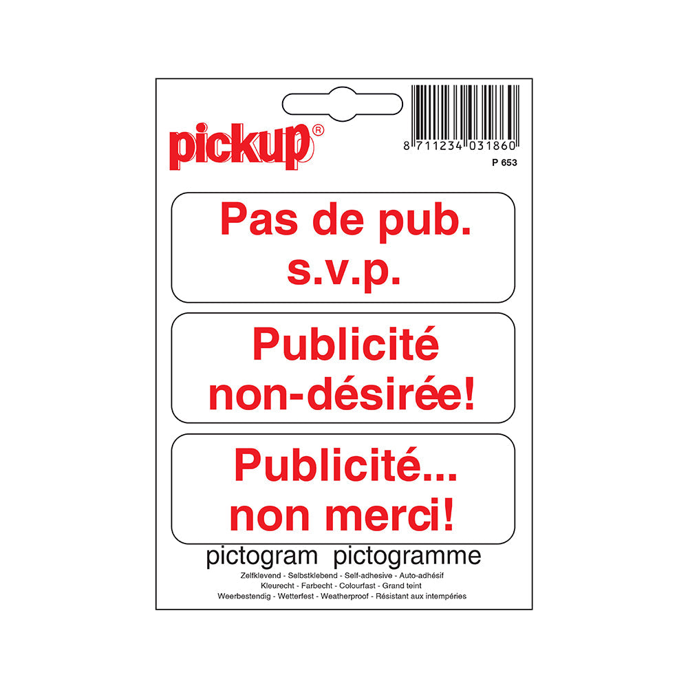 Pictogram 100x100 mm - Pas de pub s.v.p. - P653 - EAN 8711234031860 - zelfklevende vinyl sticker