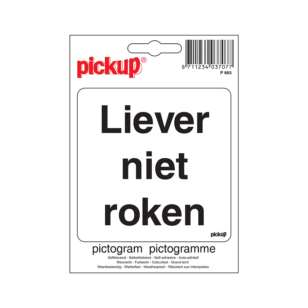 Pictogram 100x100 mm - Liever niet roken - P693 - EAN 8711234037077 - zelfklevende vinyl sticker