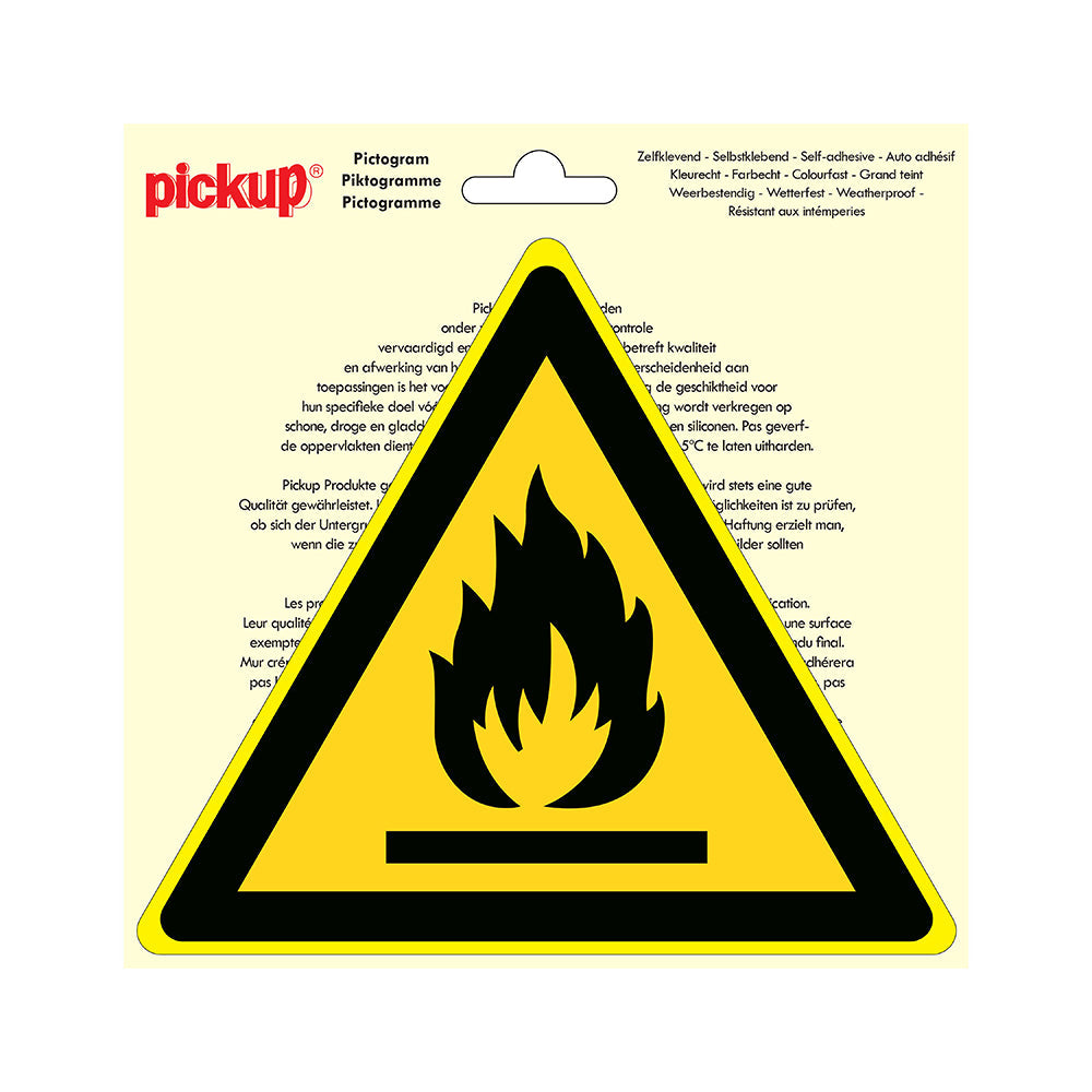 Pictogram driehoek 200 mm - Ontvlambare stoffen - P701-20 - EAN 8711234038906 - zelfklevende vinyl sticker