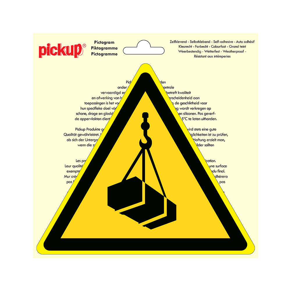 Pictogram driehoek 200 mm - Hangende lasten - P709-20 - EAN 8711234039200 - zelfklevende vinyl sticker