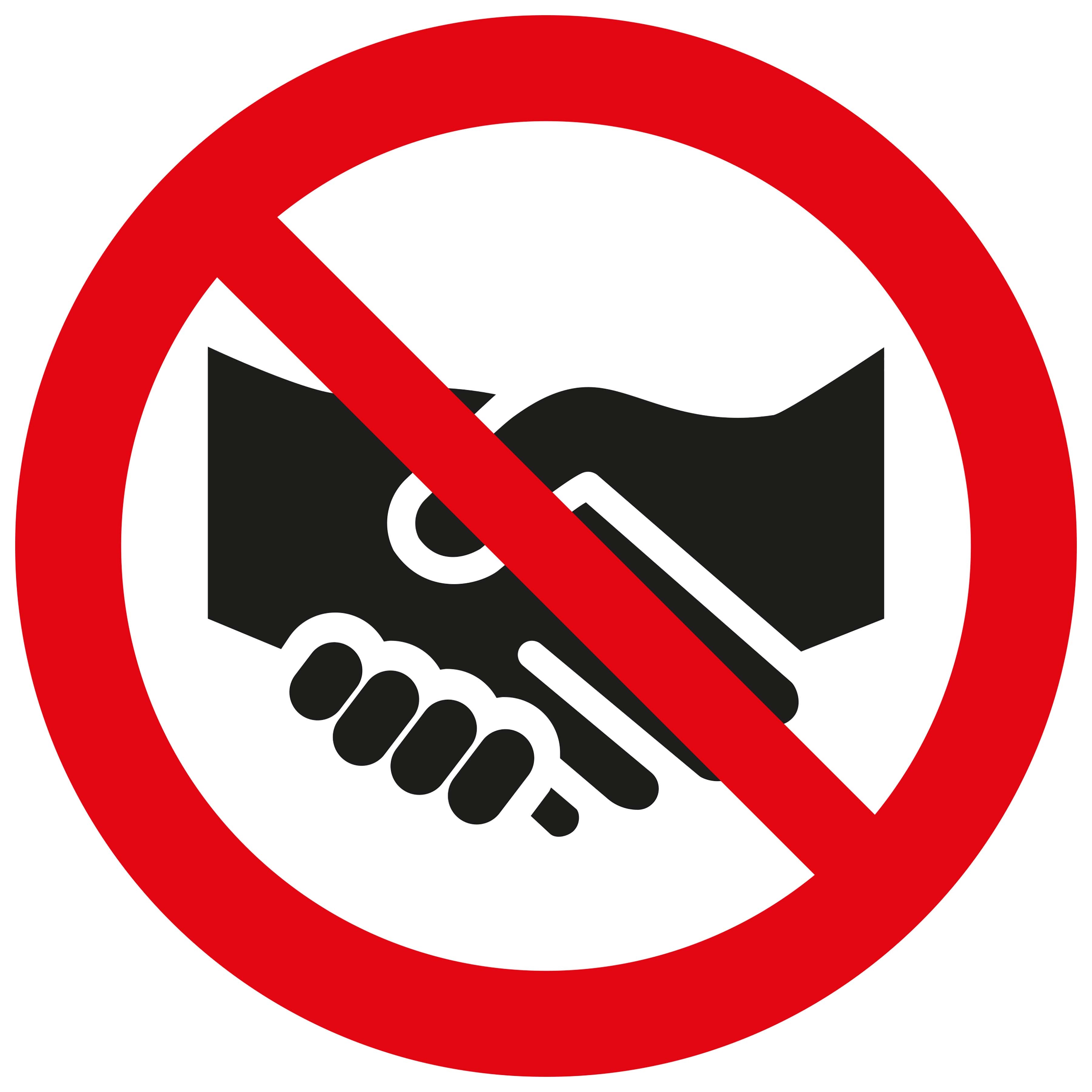 Sticker 100x100 mm Wij geven u geen hand - We do not shake hands with you - Nous ne te serrons pas la main - Wir geben Ihnen nicht die Hand - social distance distance sociale 19 100x100 mm P820 EAN 8711234030153