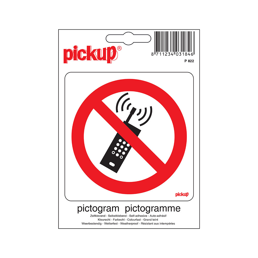 Pictogram 100x100 mm - Verboden voor mobiele telefoons - P822 - EAN 8711234031846 - zelfklevende vinyl sticker