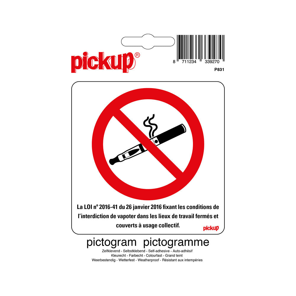 Pictogram 100x100 mm - Interdiction de Vapoter - P831 - EAN 8711234339270 - zelfklevende vinyl sticker