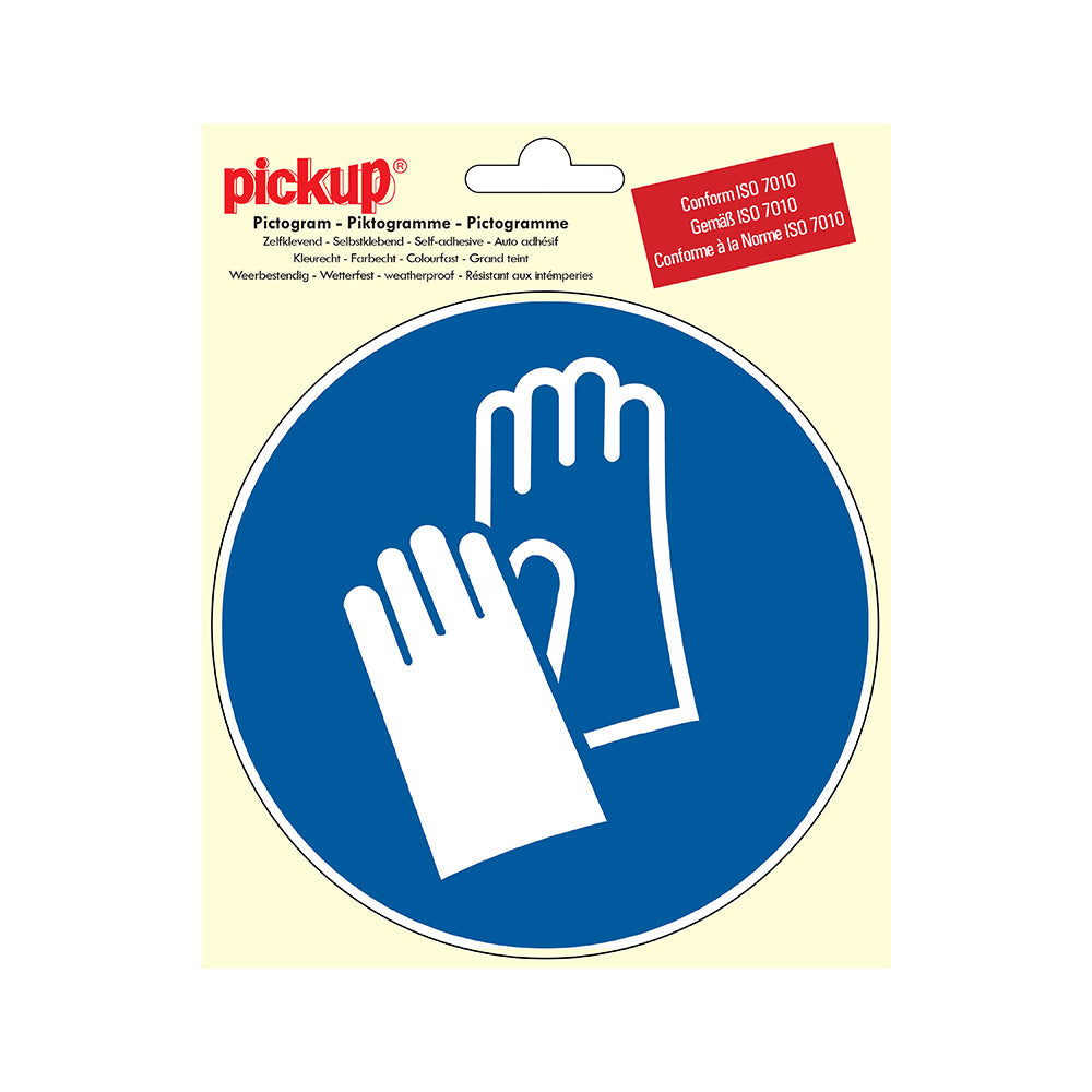 Pictogram rond 150 mm - Veiligheidshandschoenen dragen - P904-15 - EAN 8711234039132 - zelfklevende vinyl sticker