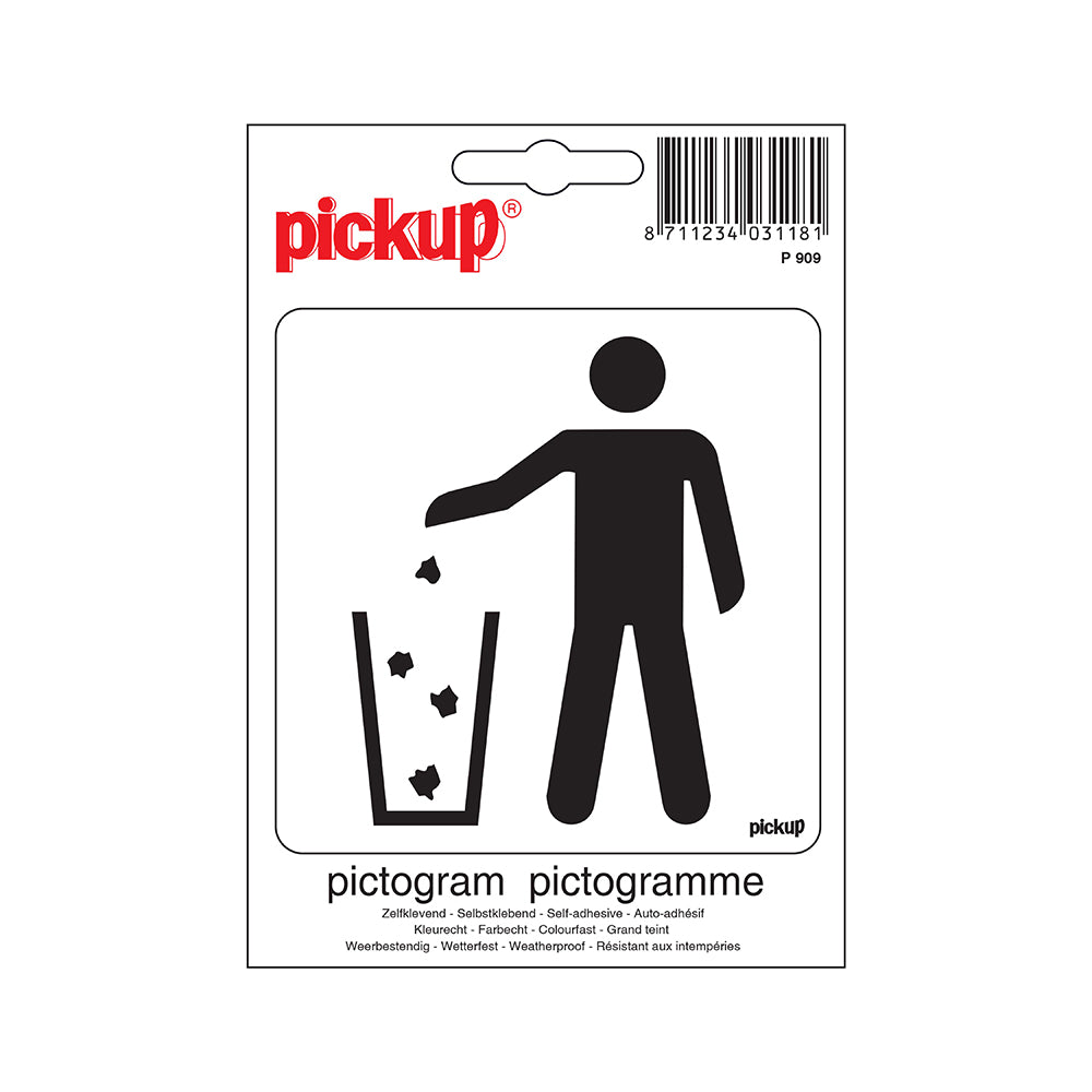 Pictogram 100x100 mm - Afval in de bakken - P909 - EAN 8711234031181 - zelfklevende vinyl sticker
