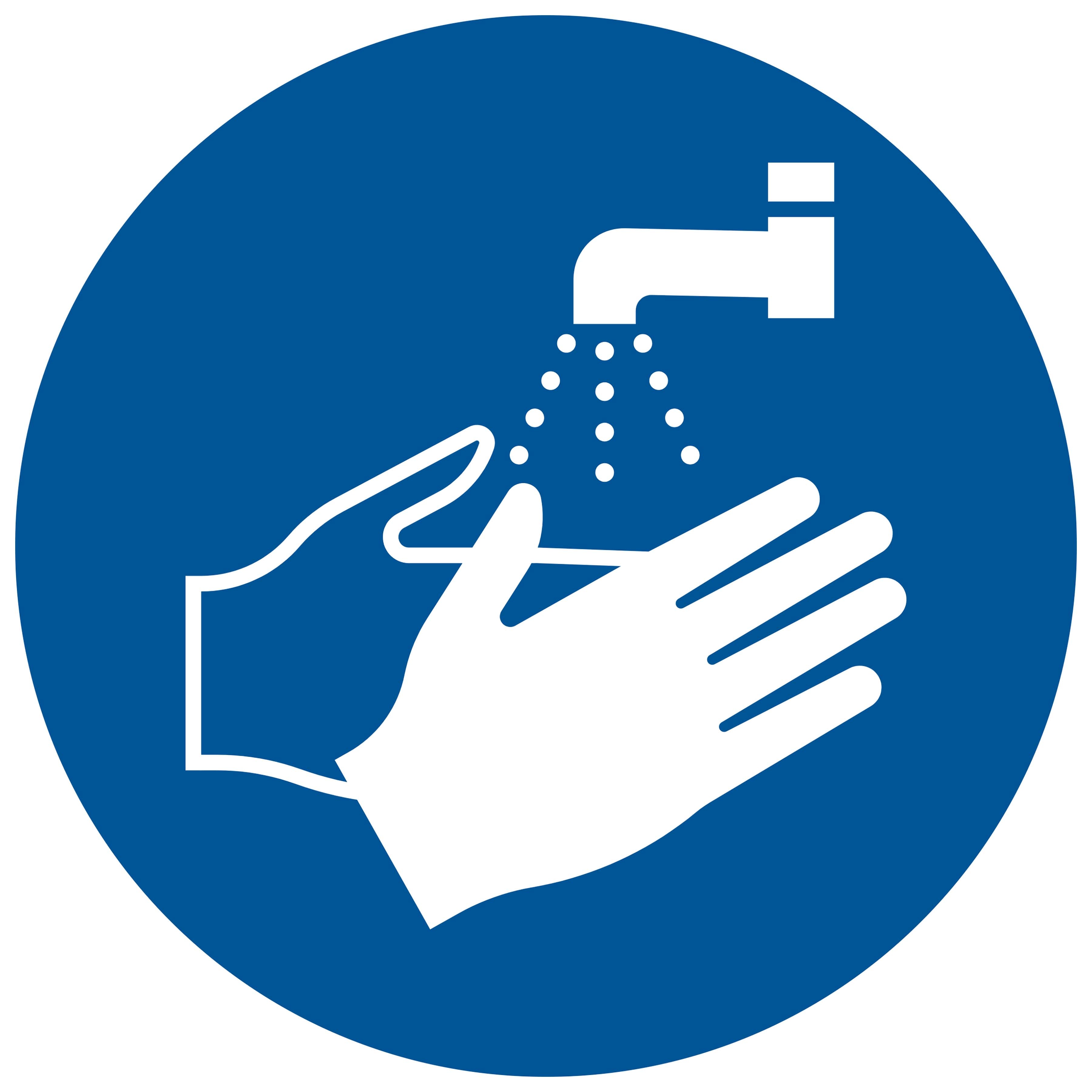 Sticker 150 mm rond Handen wassen verplicht - washing hands required - se laver les mains requis - H„ndewaschen erforderlich - social distance distance sociale 19 P911-15 EAN 8711234037824