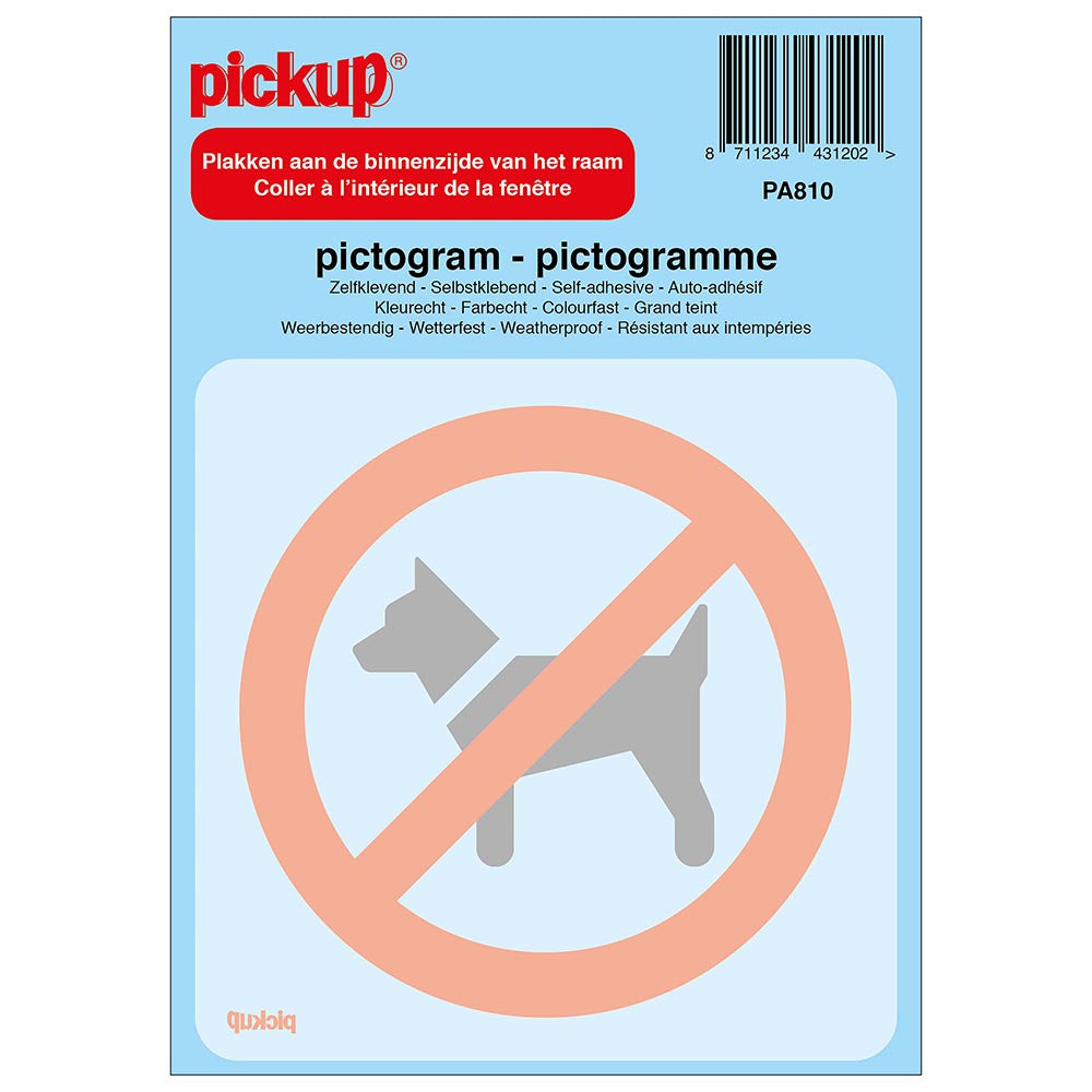 Pictogram achter glas 100x100 mm - Verboden voor honden - PA810 - EAN 8711234431202 - zelfklevende vinyl sticker