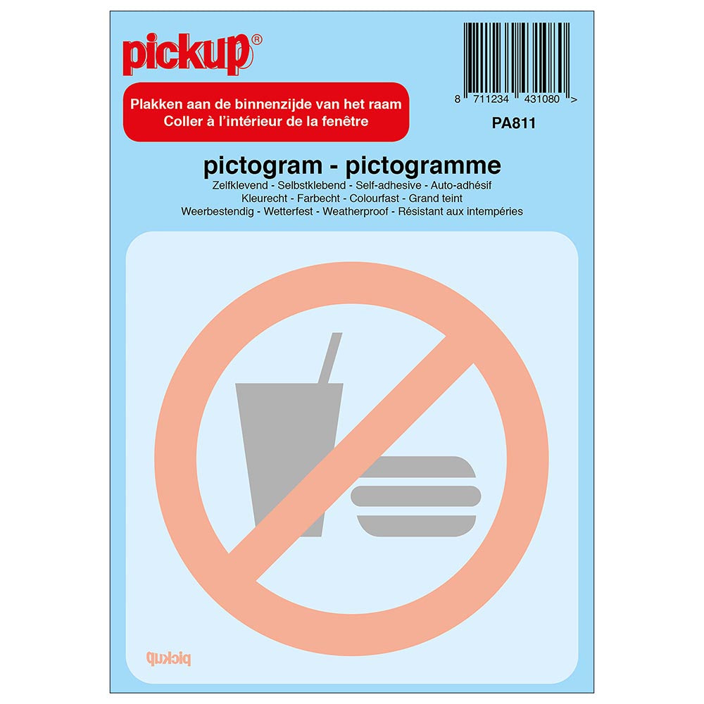 Pictogram achter glas 100x100 mm - Verboden voor consumpties - PA811 - EAN 8711234431080 - zelfklevende vinyl sticker