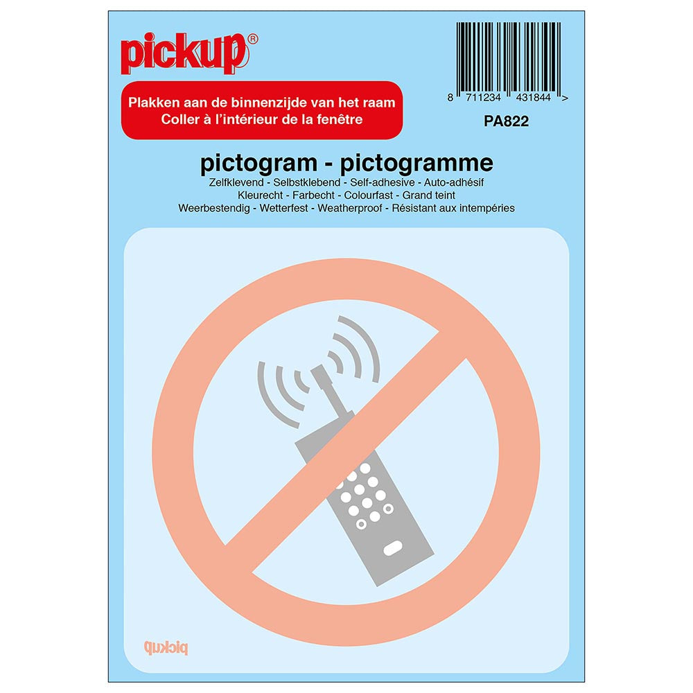 Pictogram achter glas 100x100 mm - Verboden voor mobiele telefoons - PA822 - EAN 8711234431844 - zelfklevende vinyl sticker