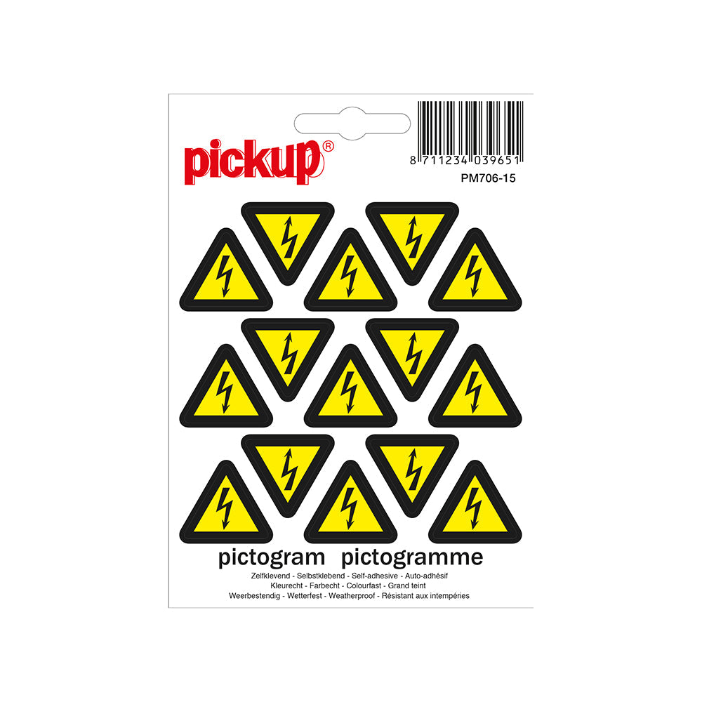 Mini Picto Pictogram 25 mm 15 per vel - Gevaarlijke elektrische spanning - PM706-15 - EAN 8711234039651 - zelfklevende vinyl sticker